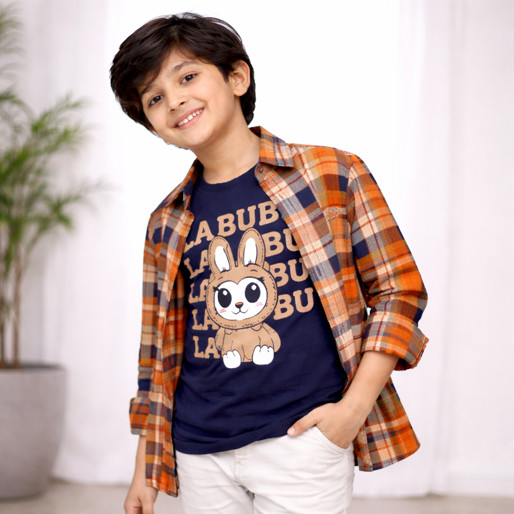 Checked Casual Shirt with LABUBU Graphic T-Shirt Outfit