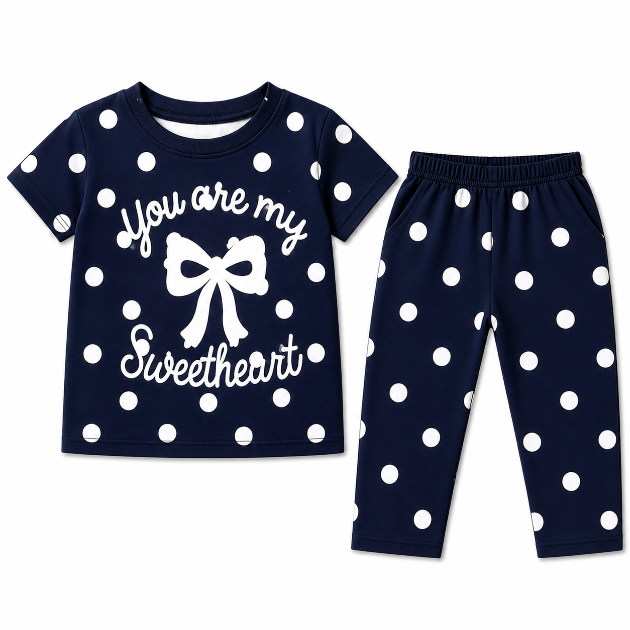 Girls navy blue sweet heart summer coord set by lilcubspk, featuring a sleeveless top and matching shorts for ages 2-12.