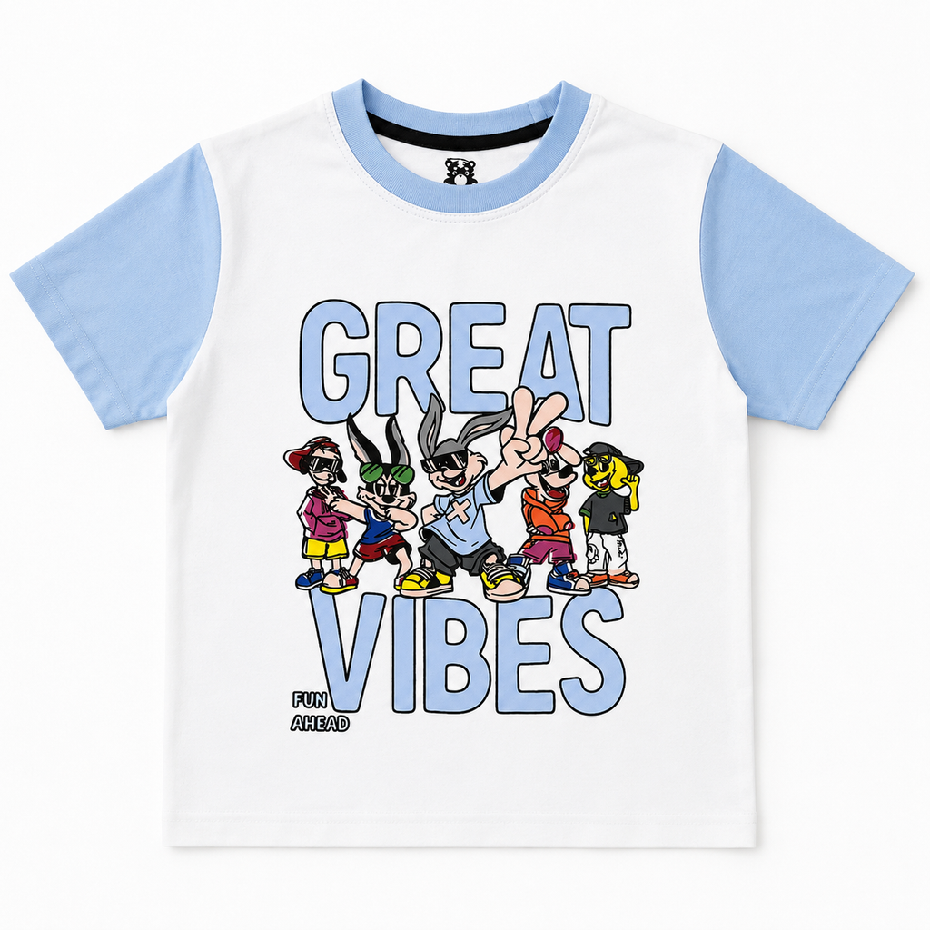Boys Sky Blue Great Vibes Summer Coord Set (1–12 Years)