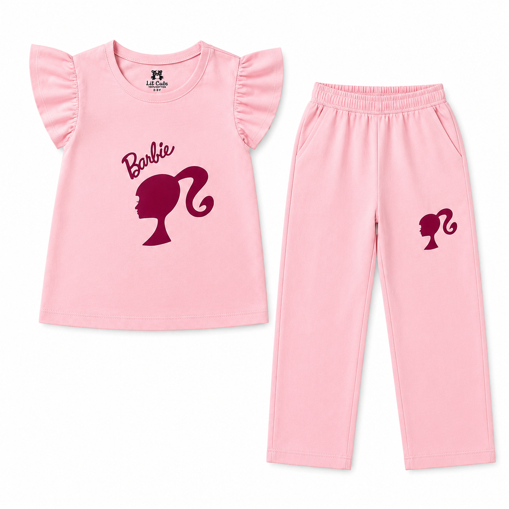 Girls Pink Barbie Summer Coord Set (2 Piece)