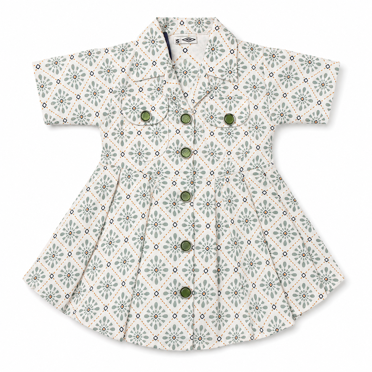 Girls Off White Flower Pattern Summer Cotton Frock (Ages 2-5)
