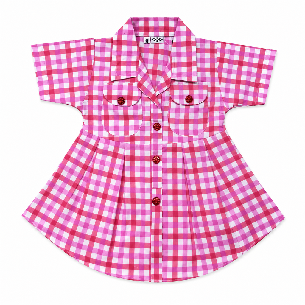 Girls Pink Check Summer Cotton Frock (Ages 2-5)