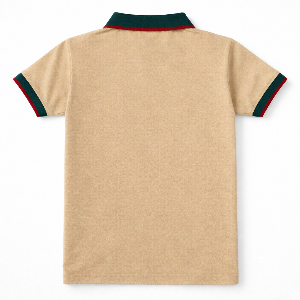 Boys Skin Polo T-Shirt by lilcubspk with green and red lining, featuring a classic polo collar and short sleeves.