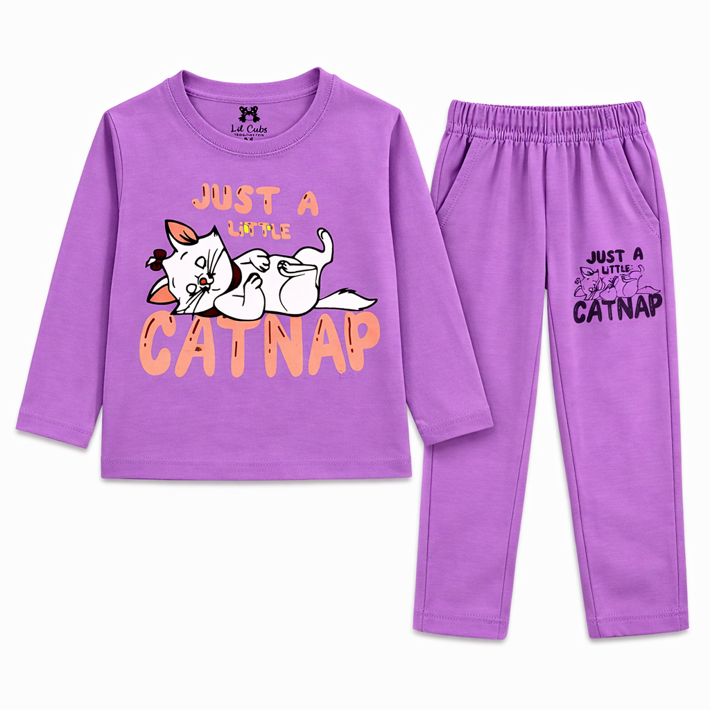 Pink summer coord set for kids by Lil' Cubs, featuring a matching two-piece cat-themed design for comfortable warm-weather wear.