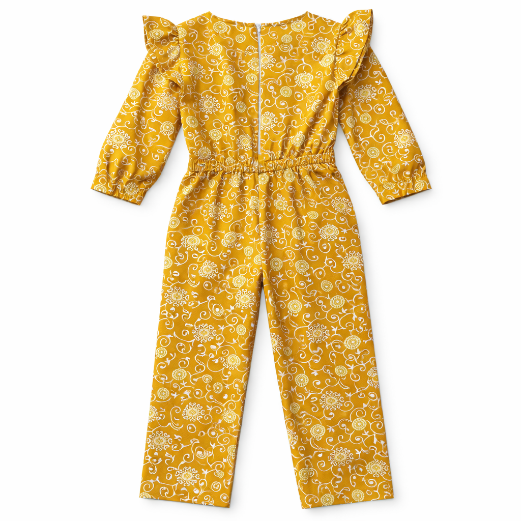 Girls Mustard Floral Jumpsuits