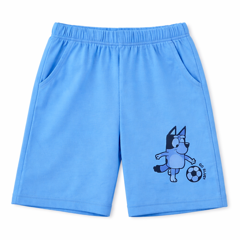 Sky blue Go Bluey kids' summer coord set by Lil’ Cubs featuring a comfy jersey cotton 2-piece outfit for children.