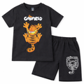 Dark grey Garfield summer kids' coord set by Lil’ Cubs, includes jersey cotton top and shorts, casual and comfortable for kids.