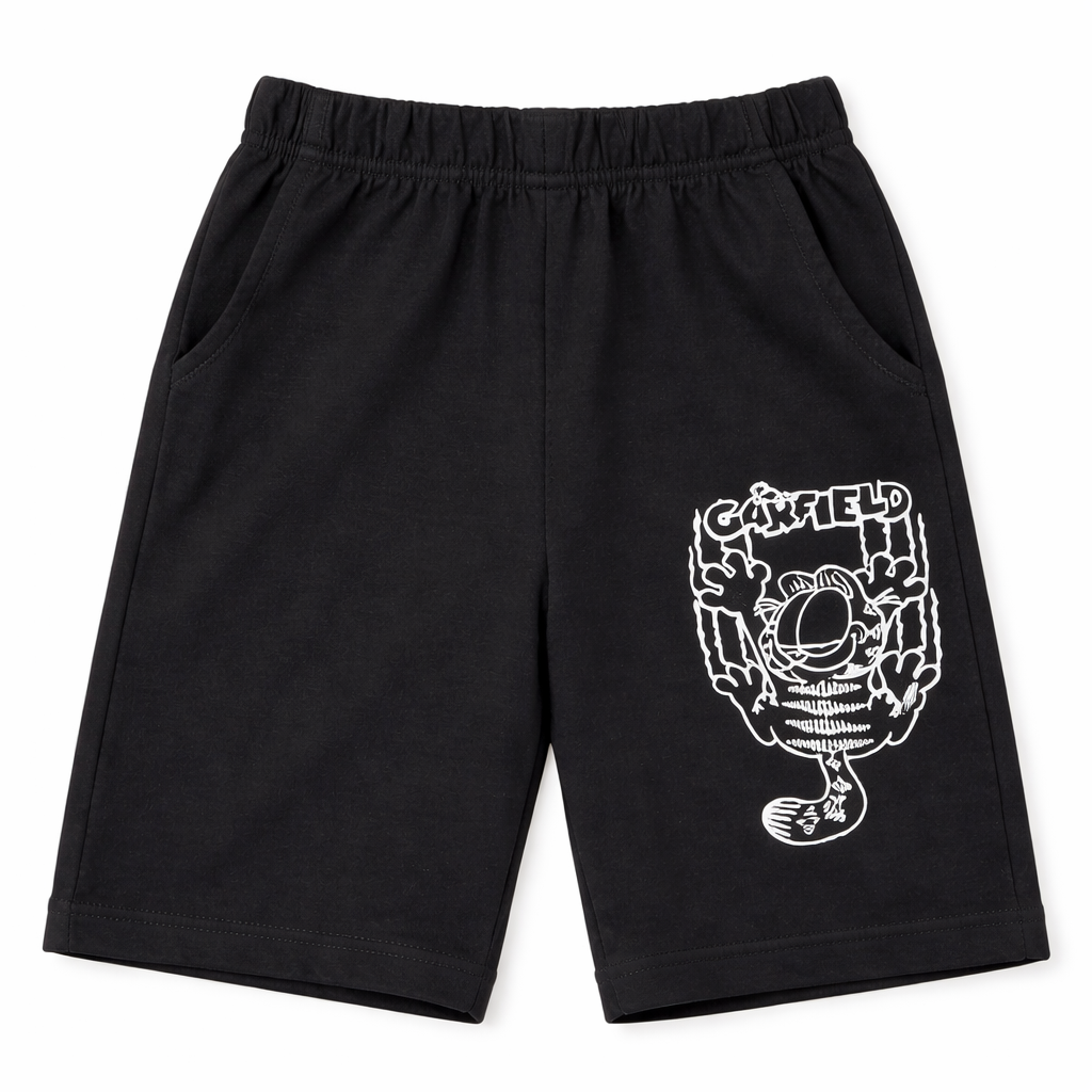 Dark grey Garfield summer kid's coord set with jersey cotton, featuring a matching top and shorts from Lil’ Cubs.