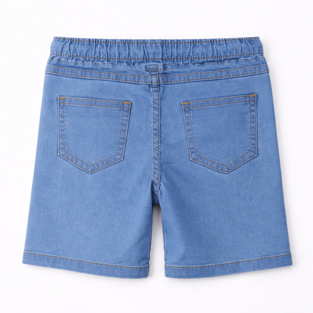 Girls ice blue denim shorts with butterfly embroidery by lilcubspk, featuring a stylish cut and decorative stitched butterfly patterns.