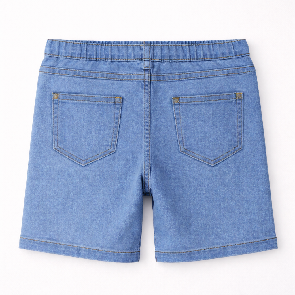 Girls light blue denim shorts with heart embroidery, casual girls' shorts by lilcubspk, featuring playful heart details.