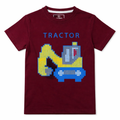 Dark red tractor summer T-shirt from Lil' Cubs coord set, featuring a playful tractor graphic for kids.