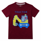 Dark red tractor summer T-shirt from Lil' Cubs coord set, featuring a playful tractor graphic for kids.