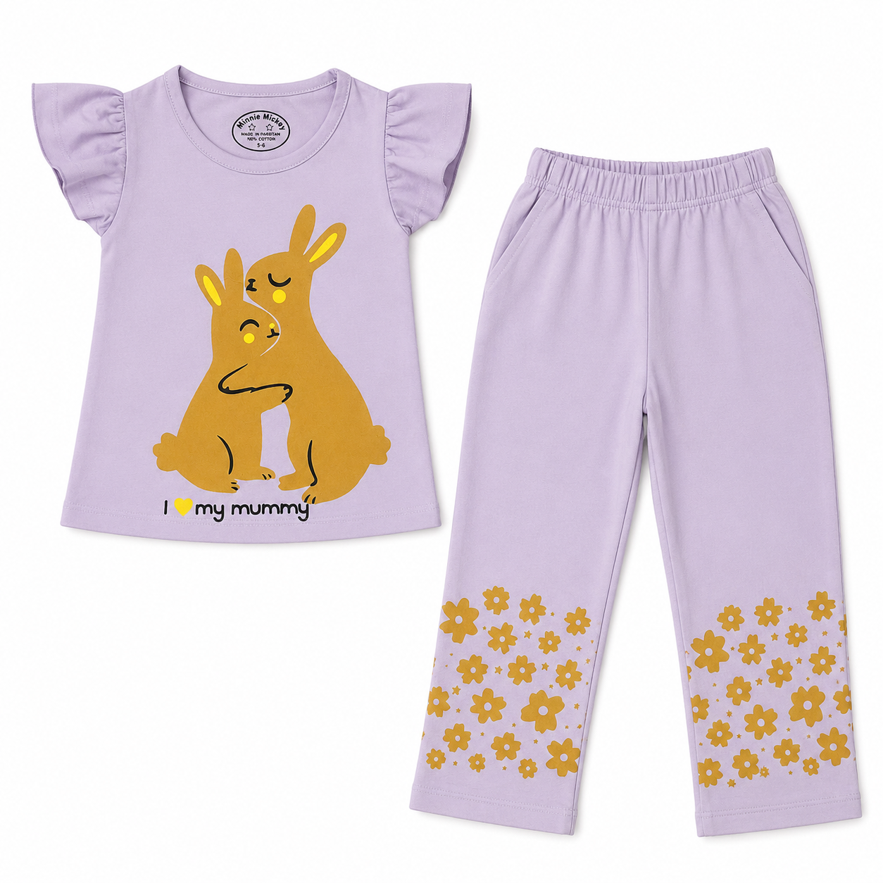 Summer Coord Set for Girls – Rabbit Print 2-Piece Set in Light Purple (Ages 1-12)
