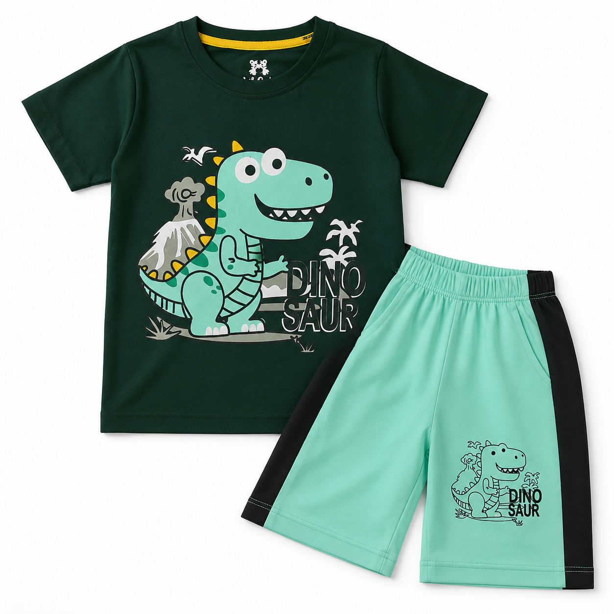 Boys Dark Green Dino Summer Coord Set (1–12 Years)