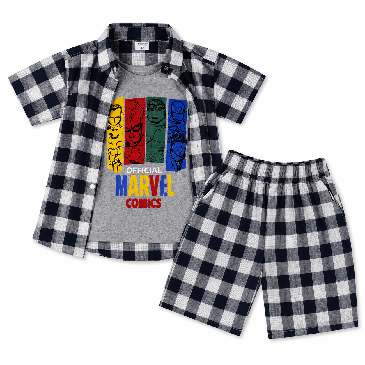 Black Check Marvel Summer Coord Set for Boys (1 - 12 Years)