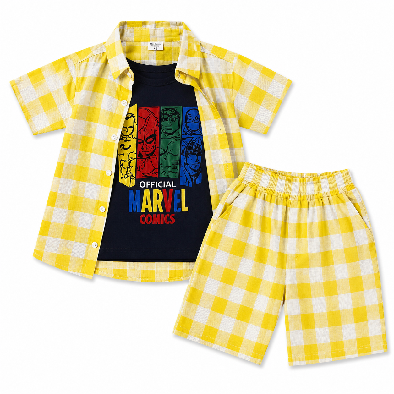 Yellow Check Marvel Summer Coord Set for Boys (1 - 12 Years)