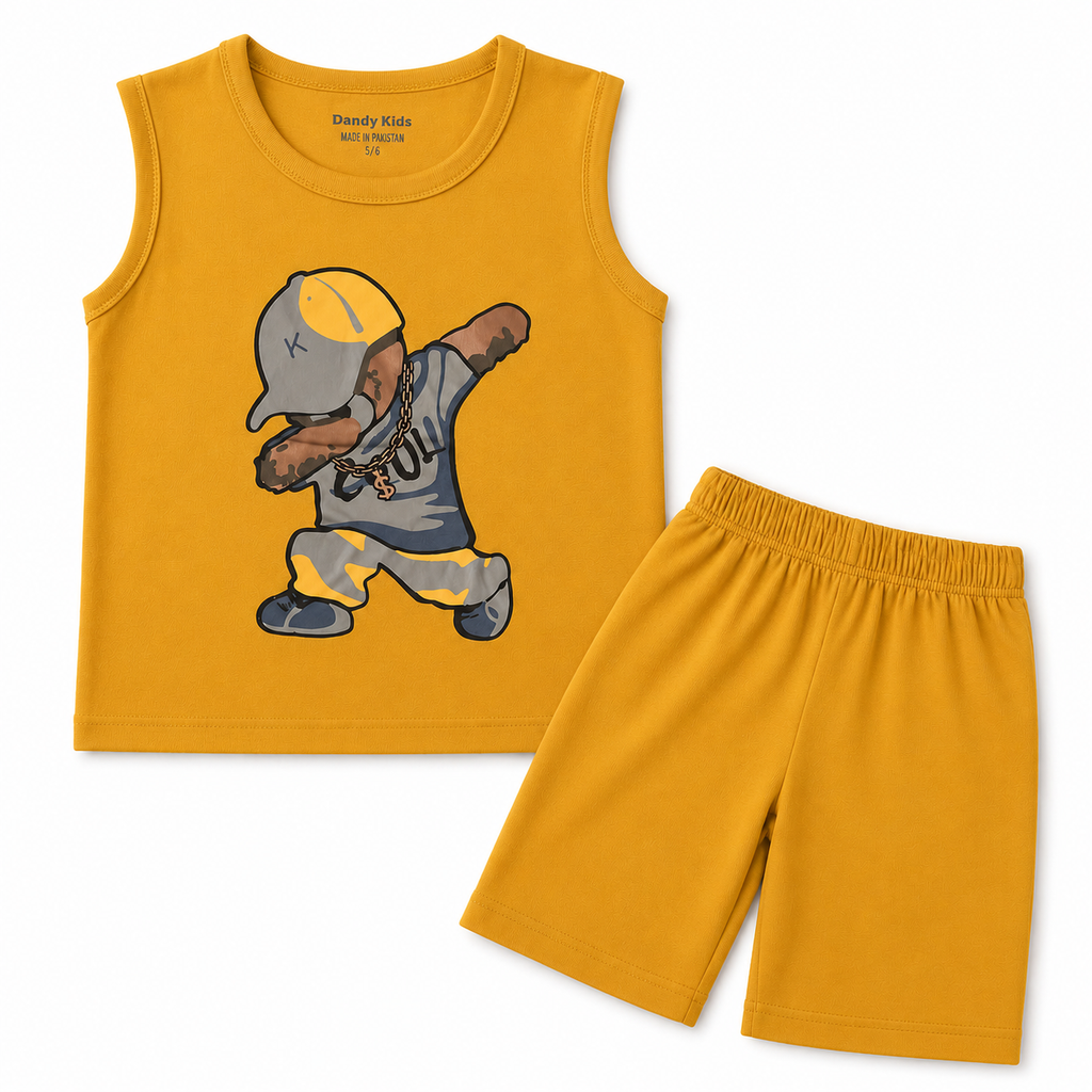 Gold Cool Bear Summer Coord Set (Ages 1-12) - Lil' Cubs