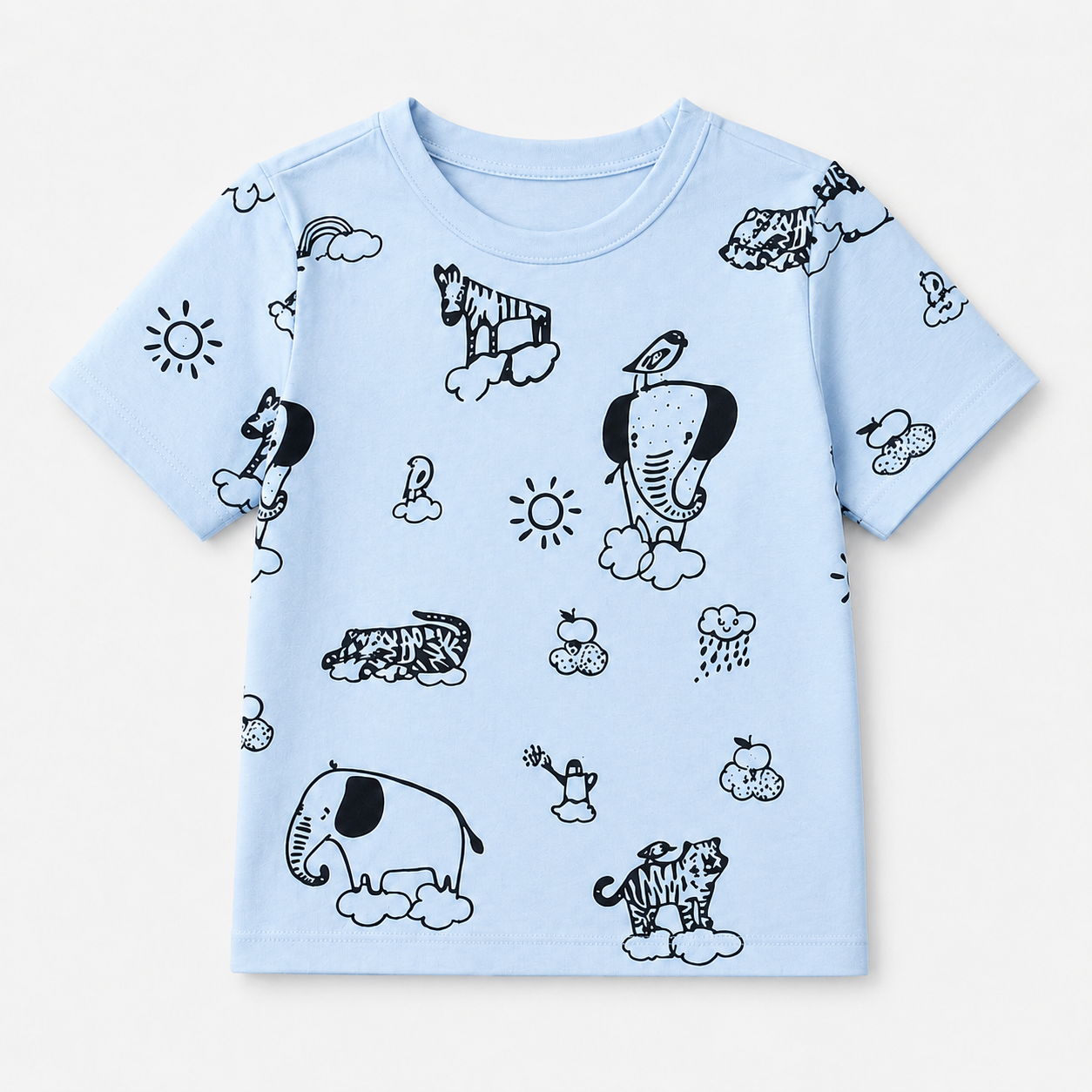Boys Sky Blue Shorts Animals Print Summer Coord Set (1–12 Years)