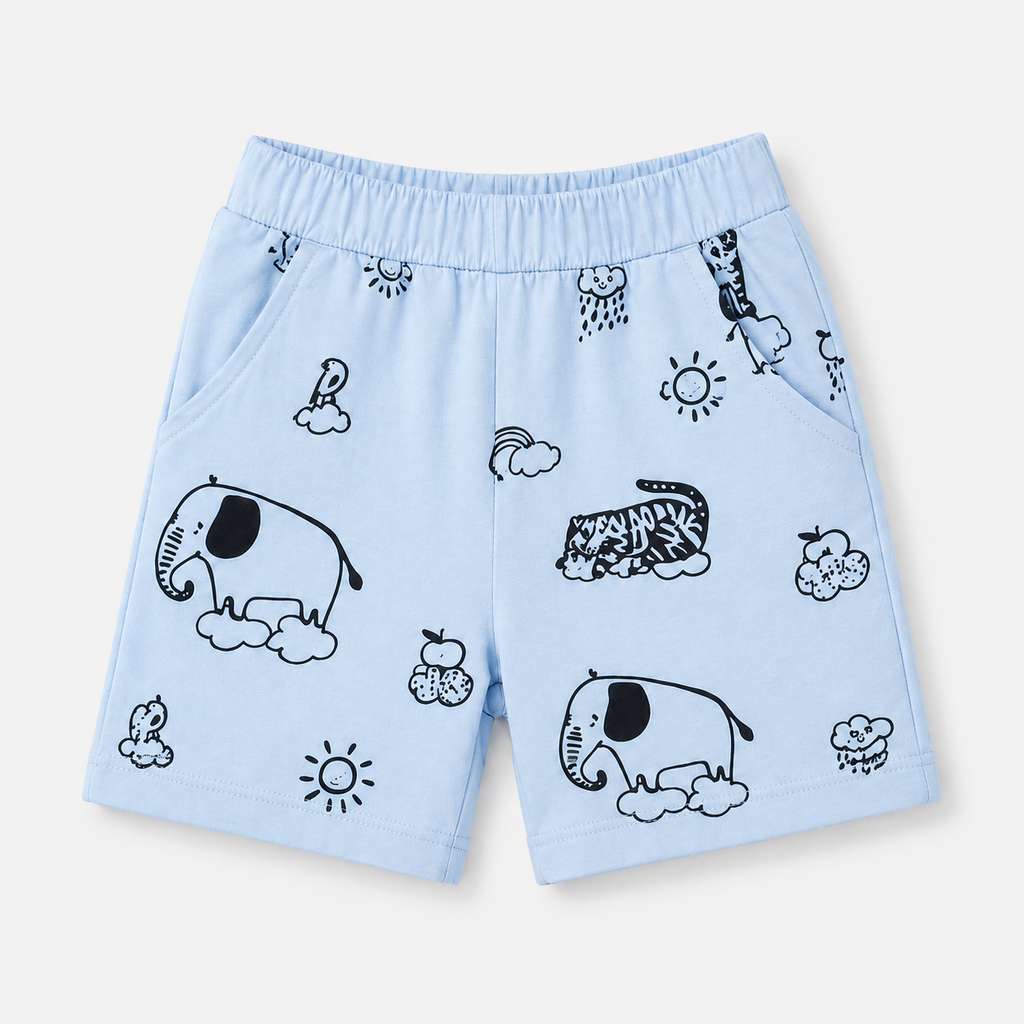 Boys Sky Blue Shorts Animals Print Summer Coord Set (1–12 Years) - Lil' Cubs