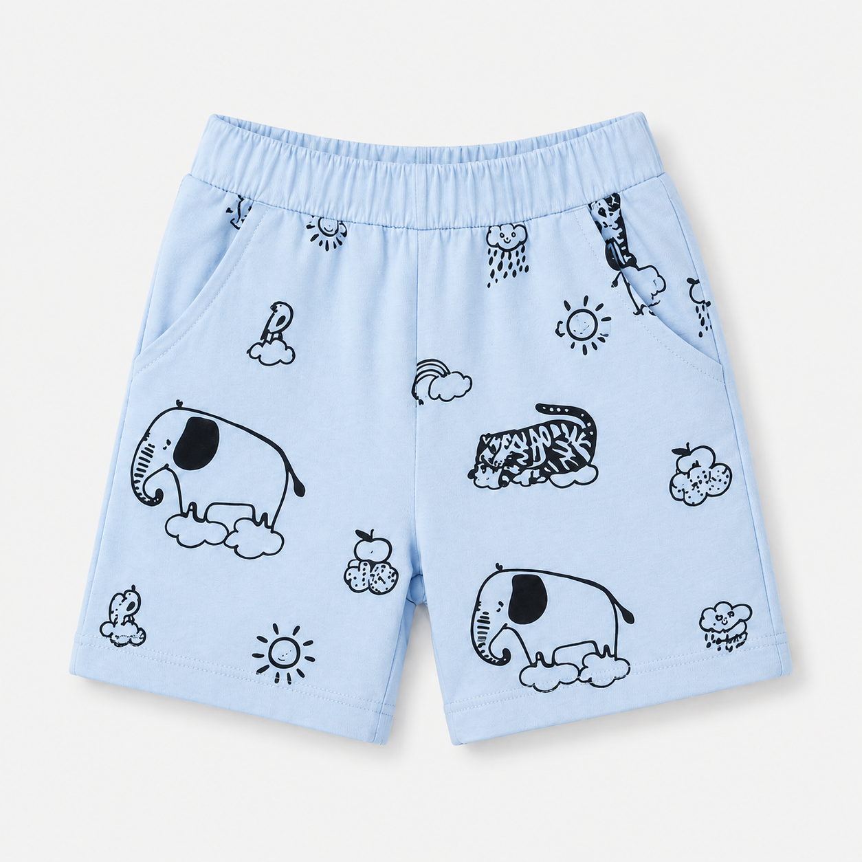 Boys Sky Blue Shorts Animals Print Summer Coord Set (1–12 Years)