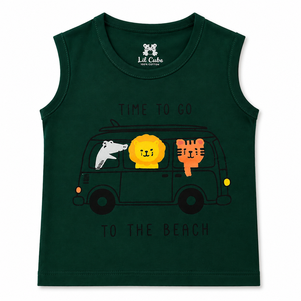Dark Green Car Sleeveless Summer Coord Set (Ages 1-12) - Lil' Cubs