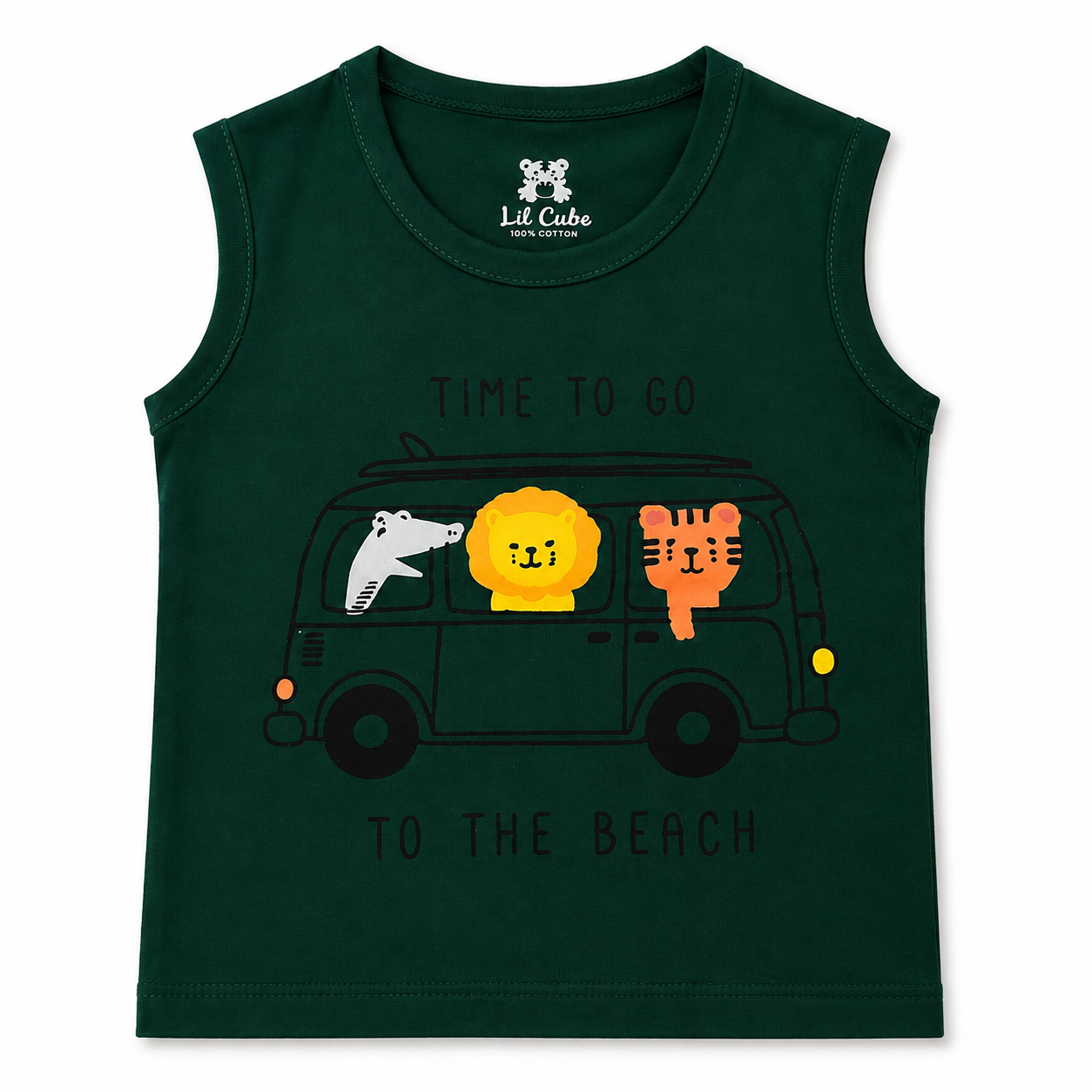 Dark Green Car Sleeveless Summer Coord Set (Ages 1-12)