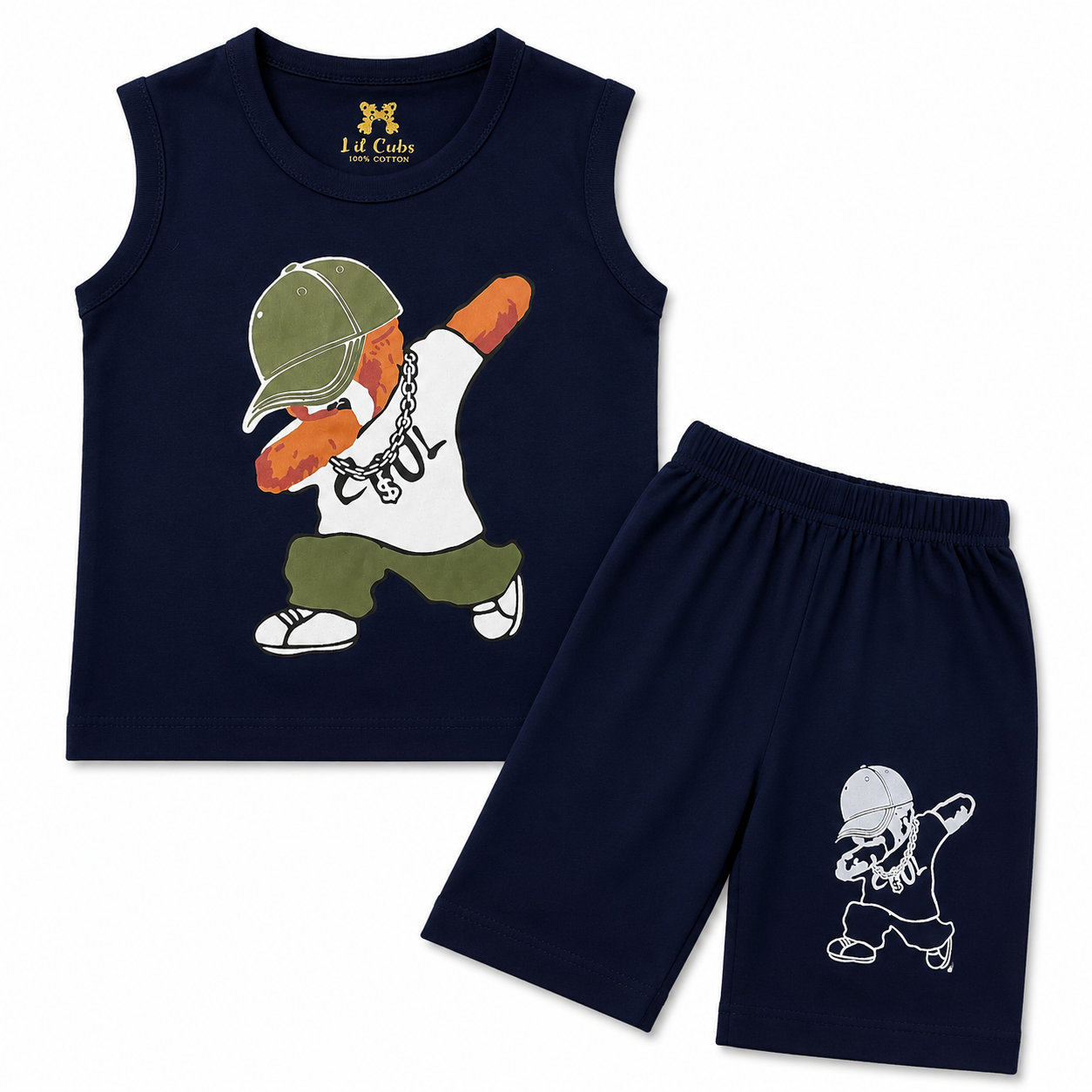 Blue Cool Bear summer coord set for kids ages 1-12 by lilcubspk, featuring a matching top and shorts perfect for warm weather.