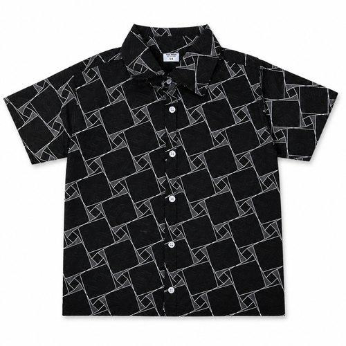 Black box print summer coordinate set for boys from lilcubspk, featuring a short-sleeve top and shorts for ages 1 to 12.