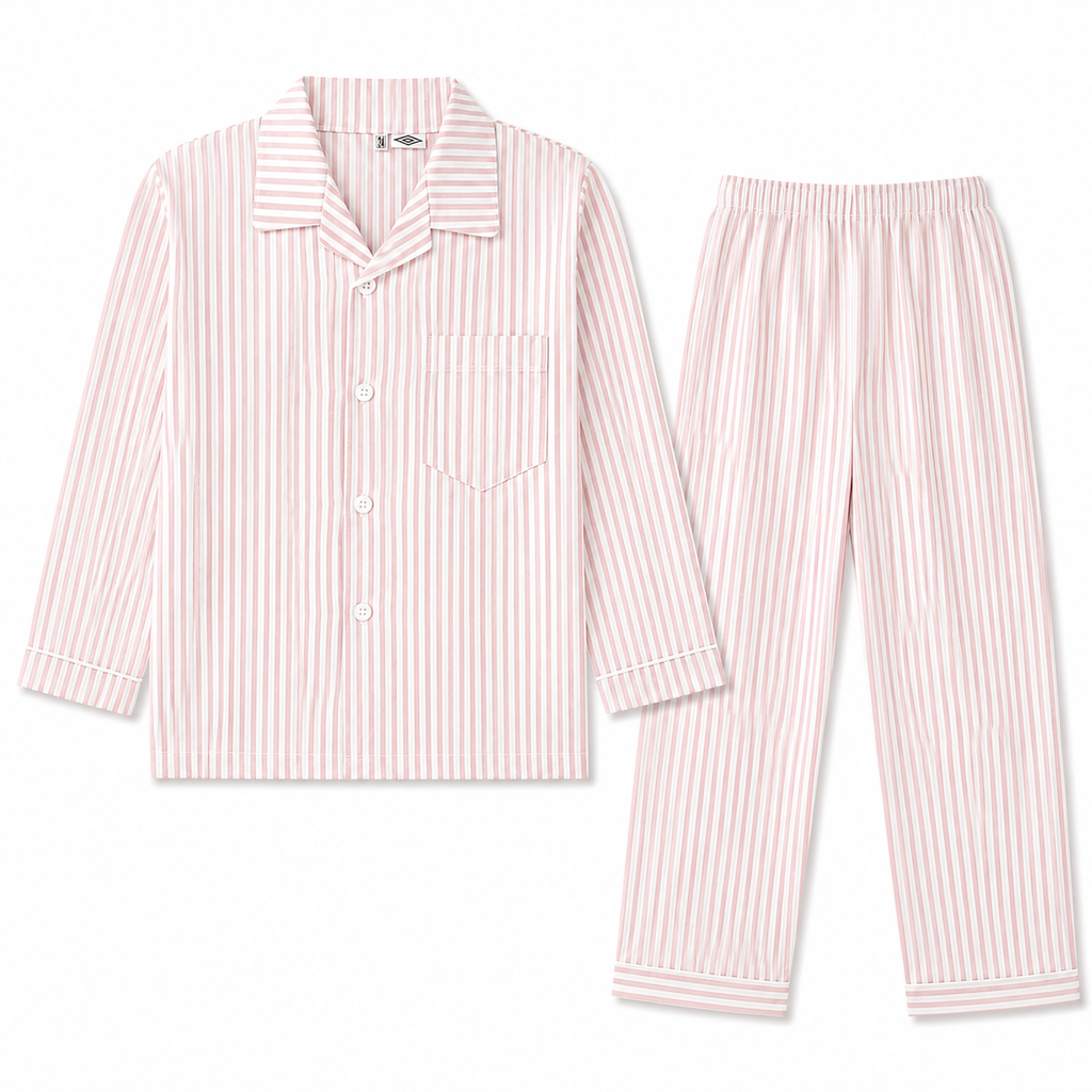 Kids White & Pink Lining Print Summer Night Suit (5 - 12 Years) - Lil' Cubs
