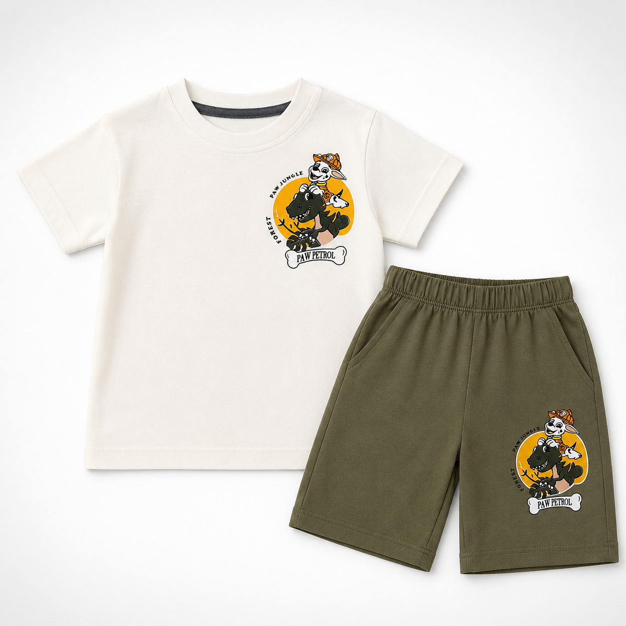 Boys Off White Paw Jungle Summer Coord Set (1–12 Years)