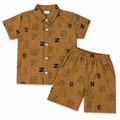 Mustard alphabet print summer coord set for boys, age 1-12, featuring a comfortable top and shorts by lilcubspk.