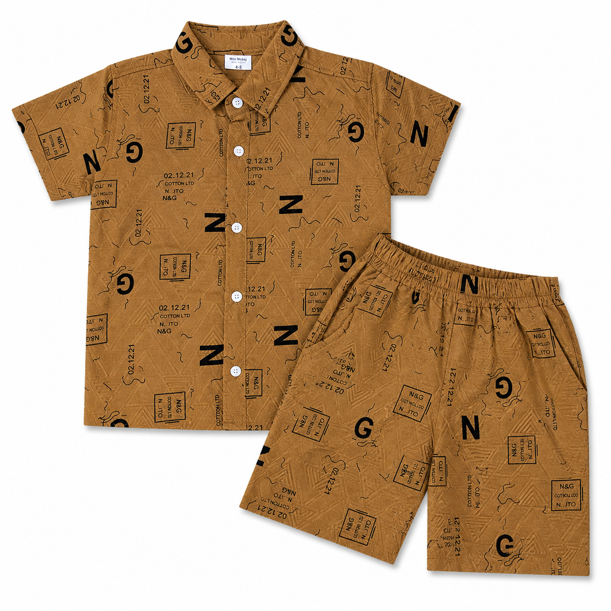 Mustard Alphabet Print Summer Coord Set for Boys (1 - 12 Years)