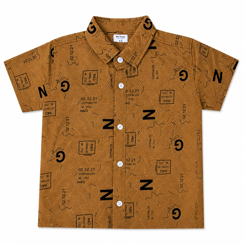 Mustard alphabet print summer coord set for boys, age 1-12, featuring playful letter design and comfortable fabric by lilcubspk.