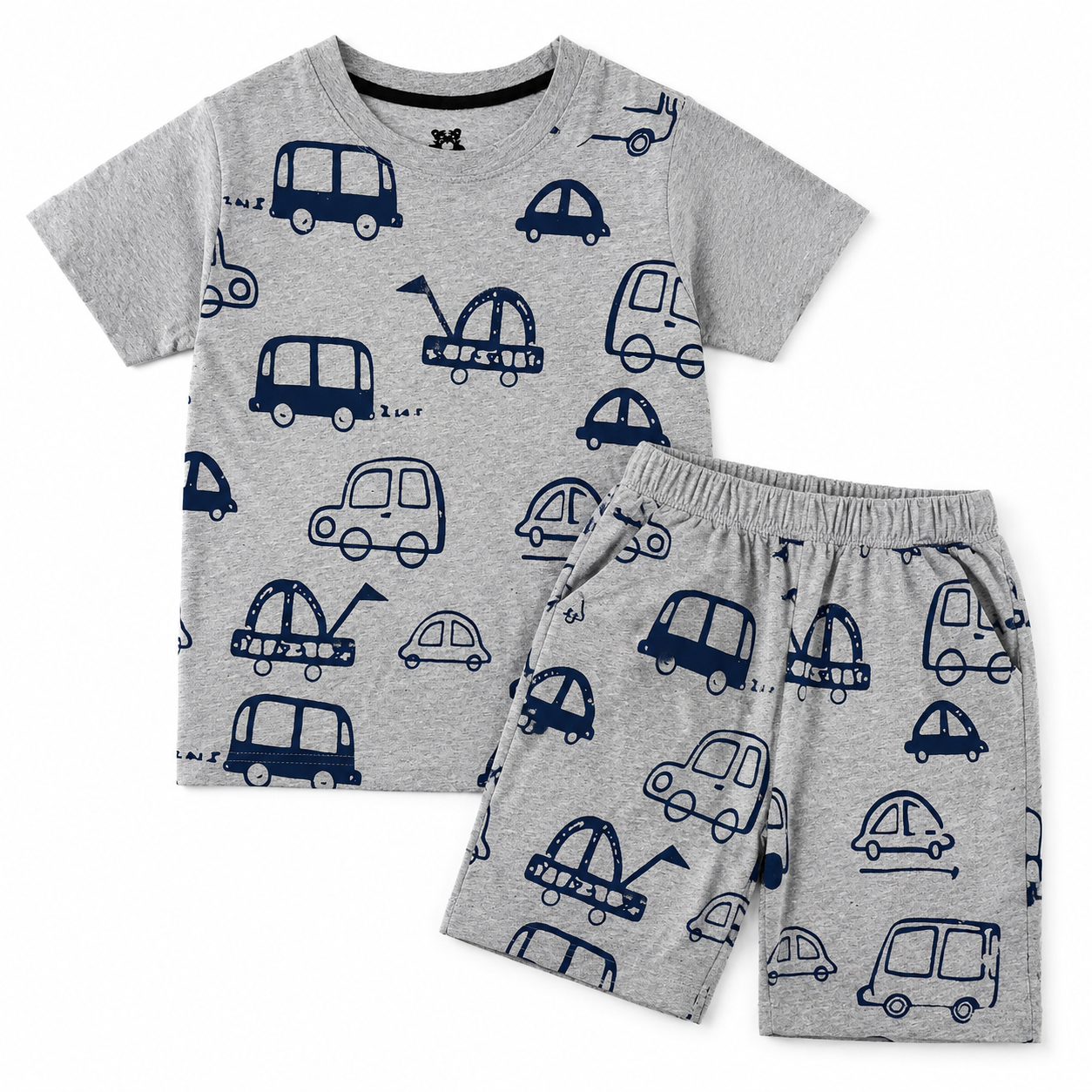 Boys Grey Car Print Summer Coord Set (1–12 Years)