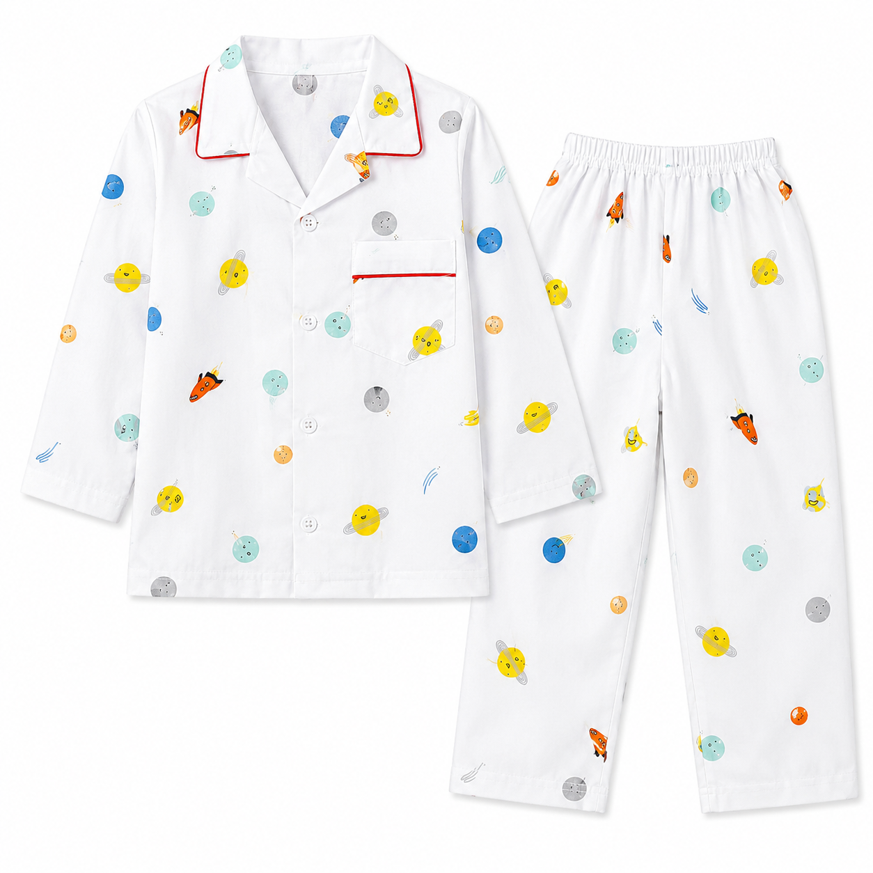 Kids White Planet Print Summer Night Suit (1 - 4 Years) - Lil' Cubs