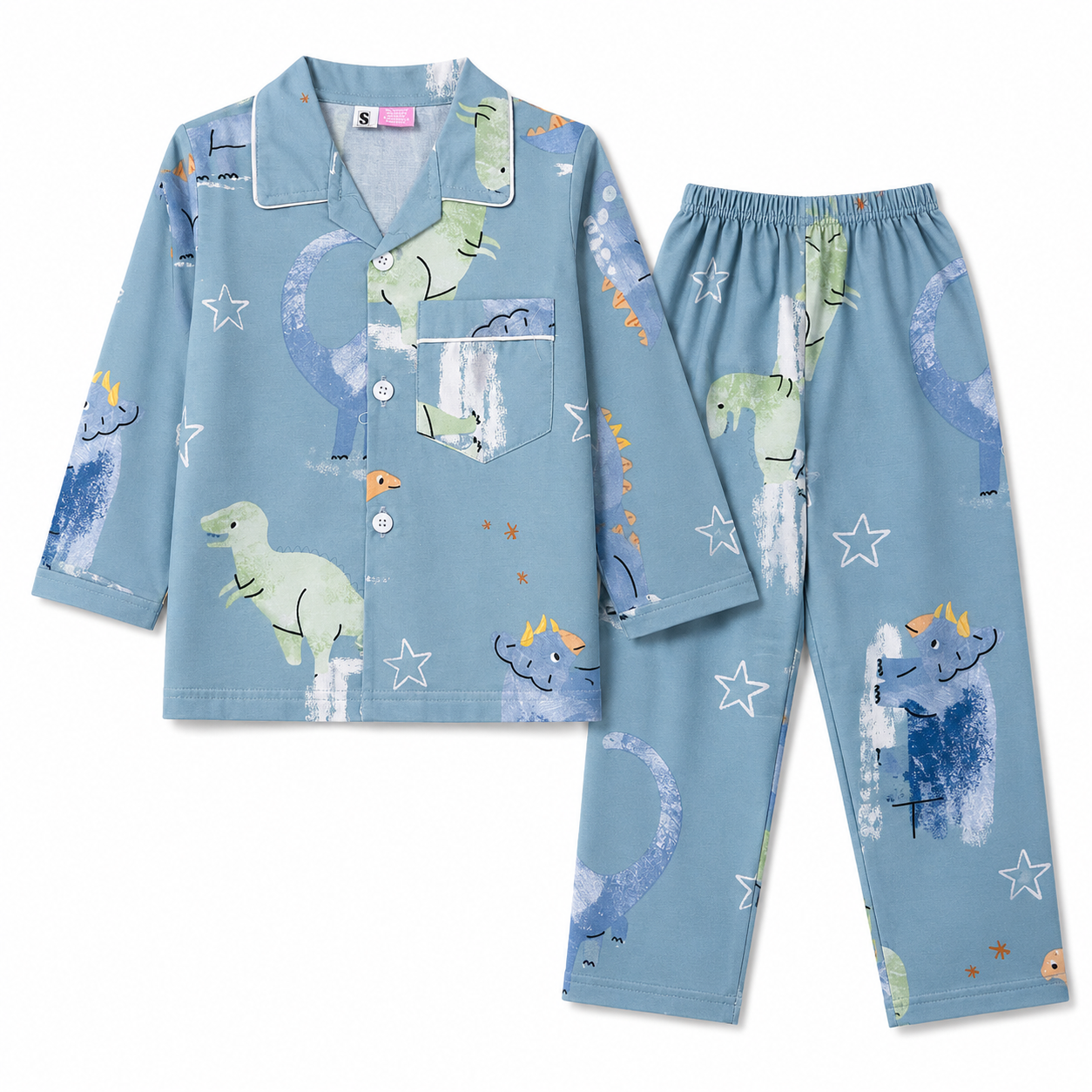 Kids Dual Blue Dino Print Summer Night Suit (1 - 4 Years) - Lil' Cubs