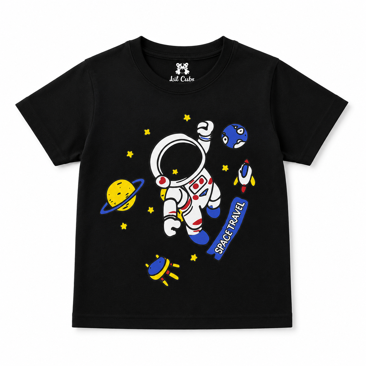 Boys Black Space Travel Print Summer Coord Set (1–12 Years)