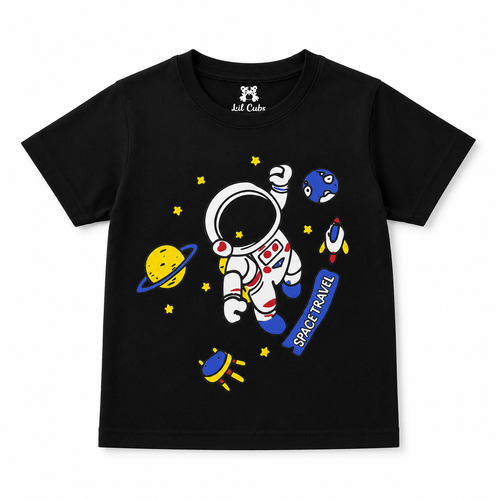 Boys Black Space Travel Print Summer Coord Set (1–12 Years) - Lil' Cubs