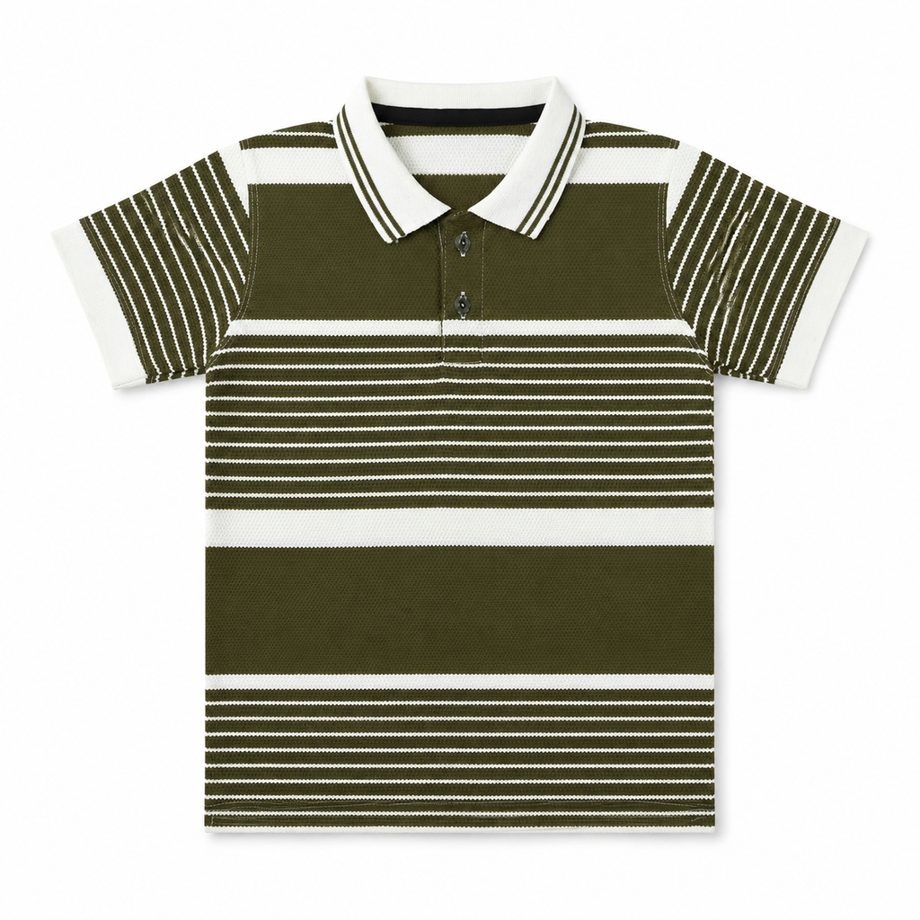 Beige Polo with Dust Green Striped T-Shirt