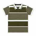 Beige boys polo shirt by lilcubspk with dust green striped t-shirt underneath, casual and comfortable kids' clothing.
