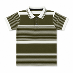 Beige boys polo shirt by lilcubspk with dust green striped t-shirt underneath, casual and comfortable kids' clothing.