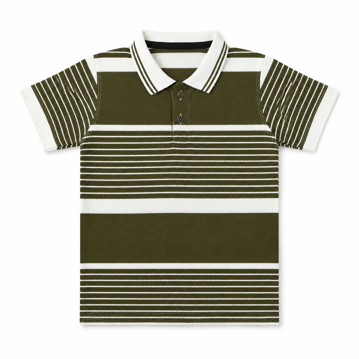 Beige Polo with Dust Green Striped T-Shirt