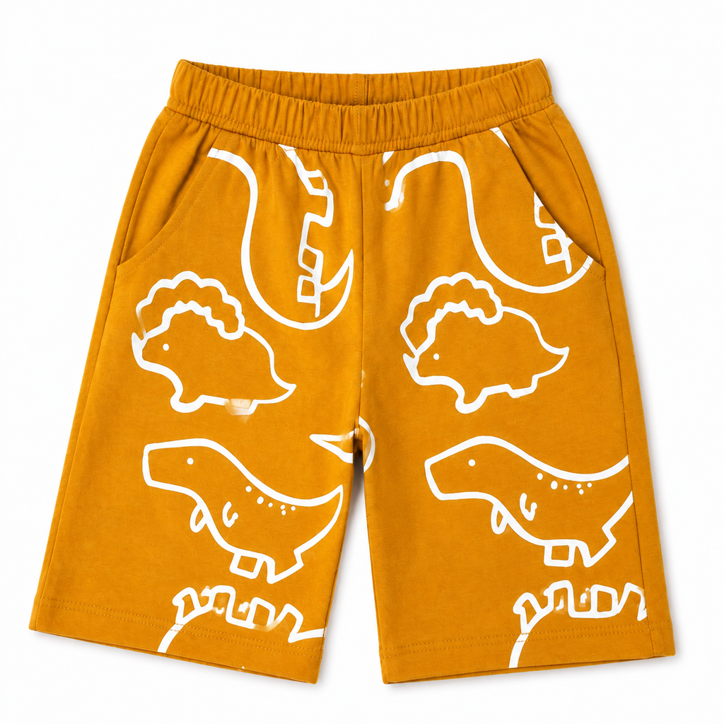 Boys Mustard Dino Summer Coord Set (1–12 Years) - Lil' Cubs