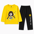 Yellow and black baby girl summer coord set by Lil' Cubs, two-piece outfit with playful print and comfortable fabric.