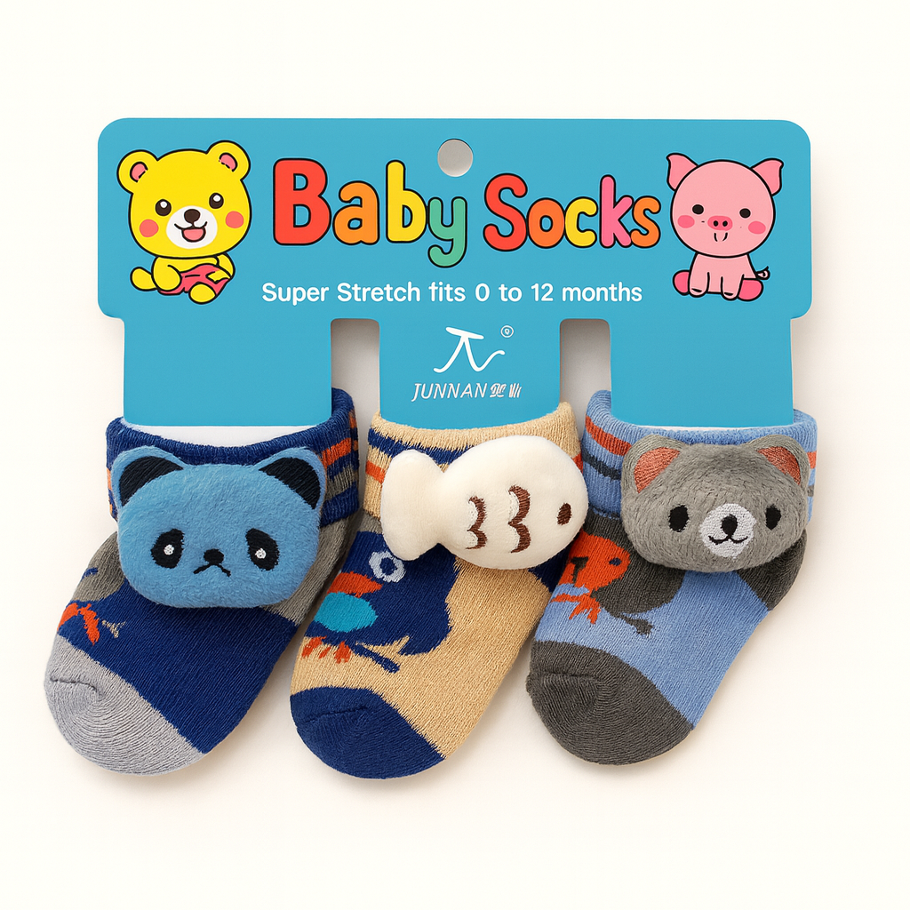 Animated socks pack for 0 to 12 months by Lil' Cubs, featuring colorful, playful designs for infants' tiny feet.