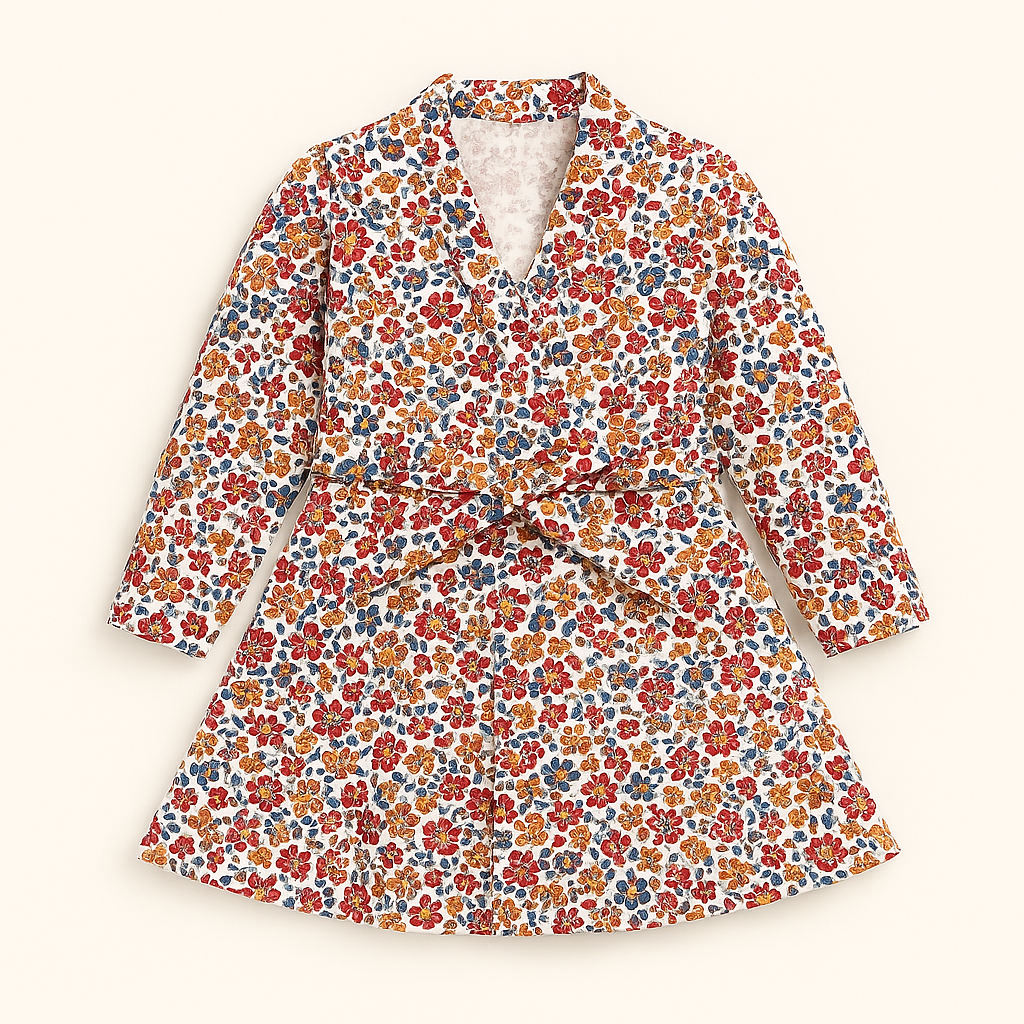 Floral Bloom Belted Dress – Girls (2–8 Years)