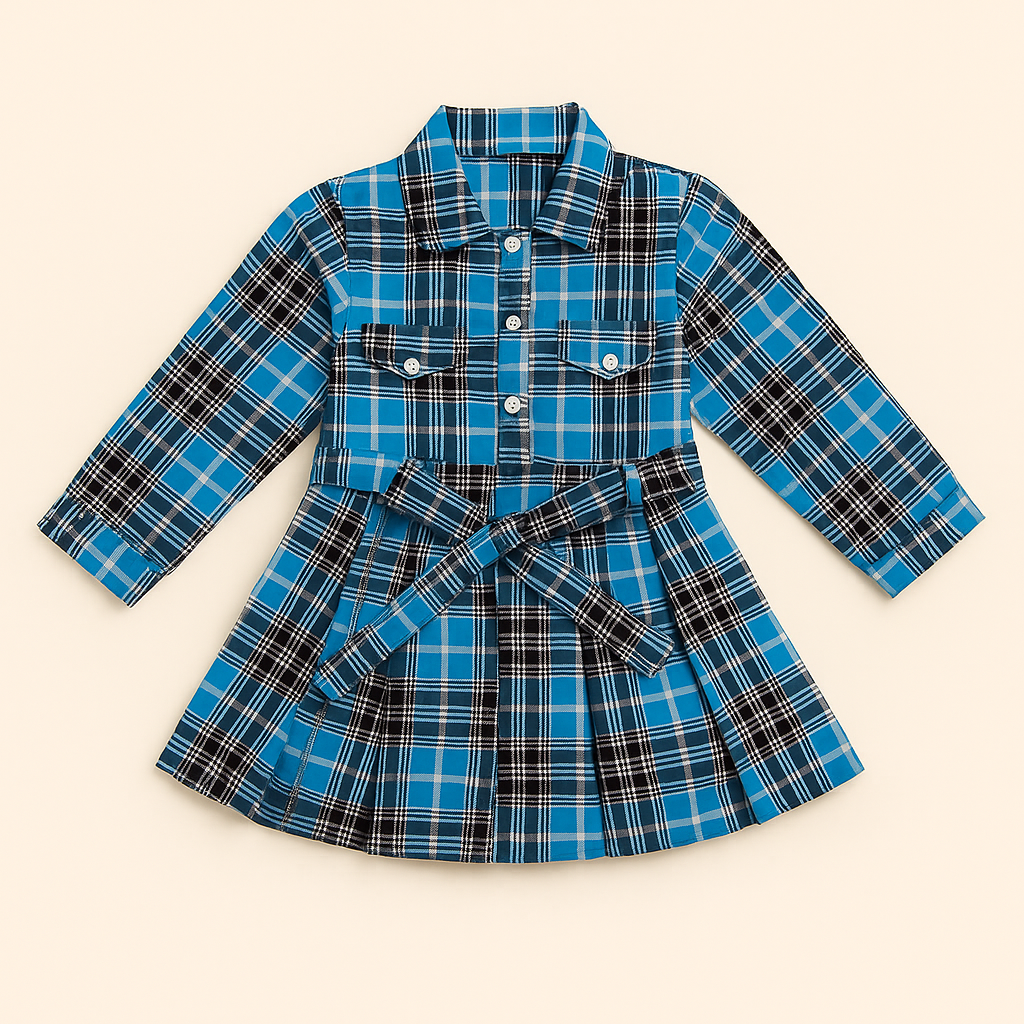 Blue Check Belted Dress – Girls (2–8 Years)