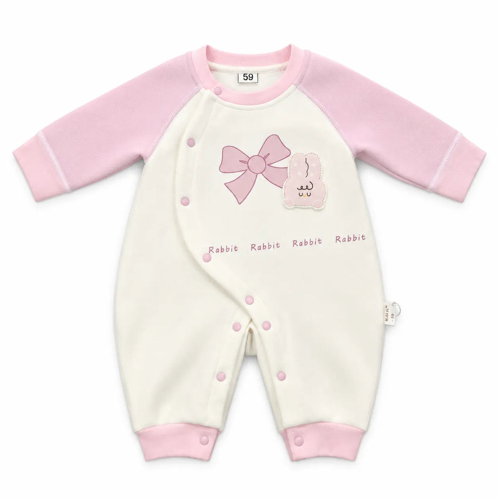 Girls Winter Imported Pink & White Rabbit Romper (Size 0 - 6 Months)