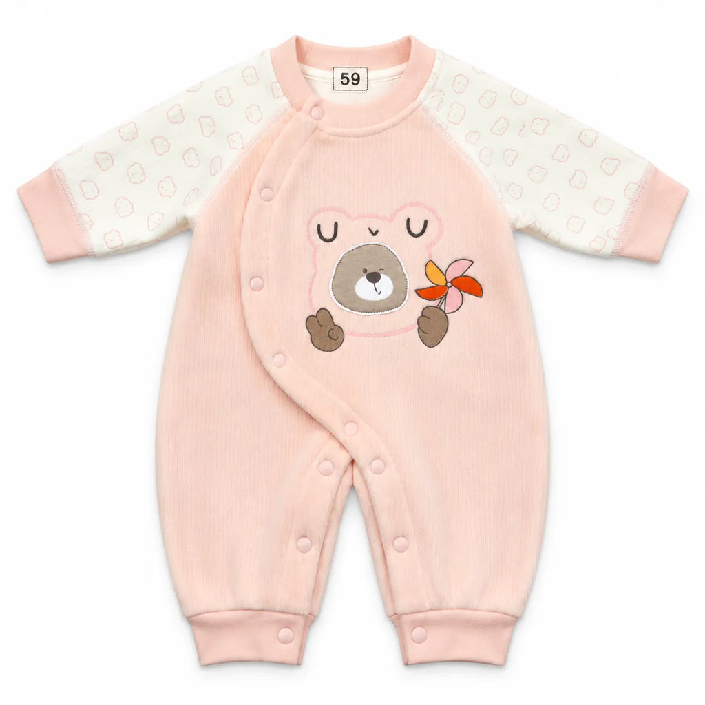 Girls Winter Imported Peach & White Panda Romper (Size 0 - 6 Months)