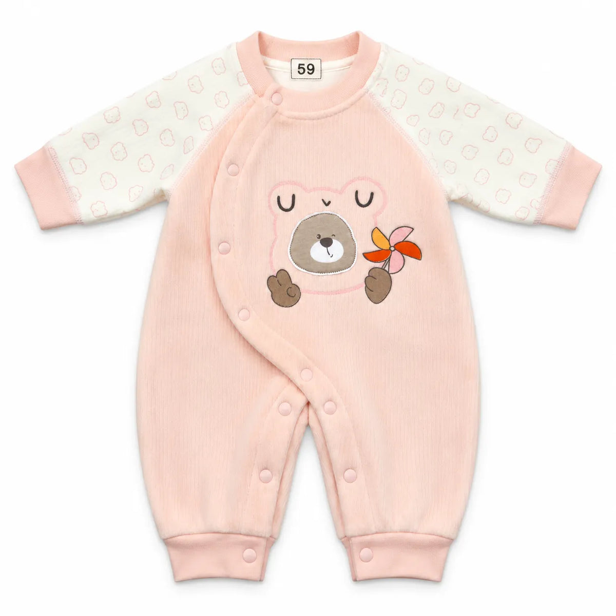 Girls Winter Imported Peach & White Panda Romper (Size 0 - 6 Months)